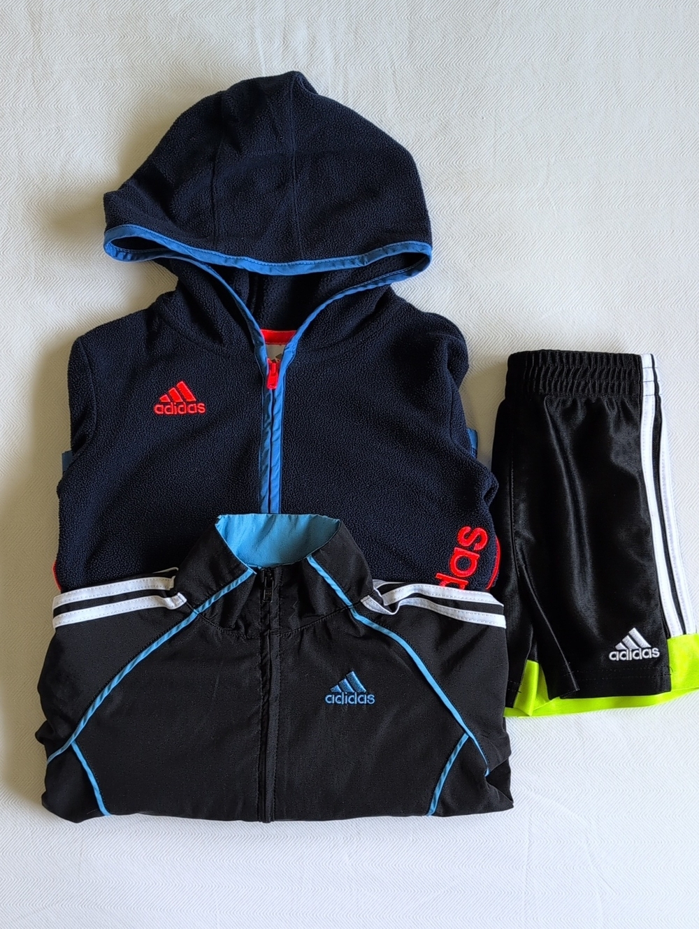 ADIDAS | 3pc Track Jacket Fleece Hoodie Mesh Shorts Athletic Lot Bundle | 12M